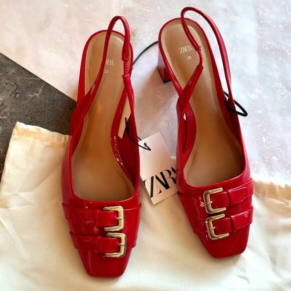 ZARA Red Patent Slingback Heels NWT | Double Buckle | Blogger Fave - Picture 14 of 16
